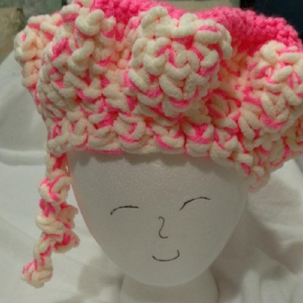 Pink and White Kids Crochet Hat